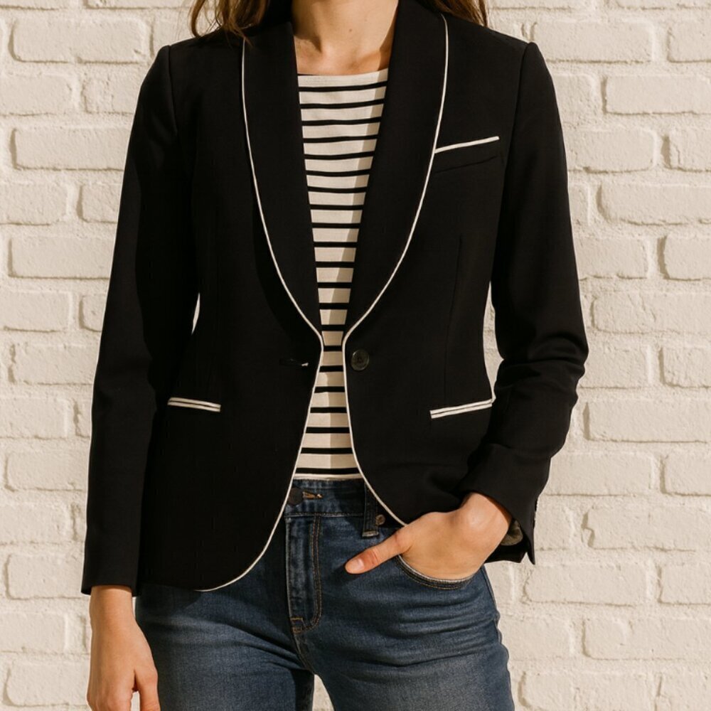 Isabel Marant Etoile Stripe Black Single Breasted Blazer Size FR 36